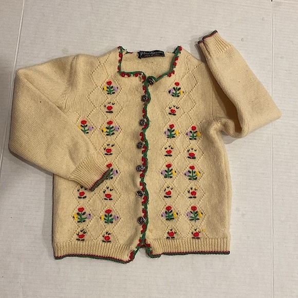 PURE WOOL Made in Italy kids long-sleeved Floral Embroidered buttondown Sweater - Picture 1 of 13